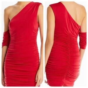 AQUA Formal One Shoulder Ruched Mini Dress Size S Red Cocktail Holiday Valentine